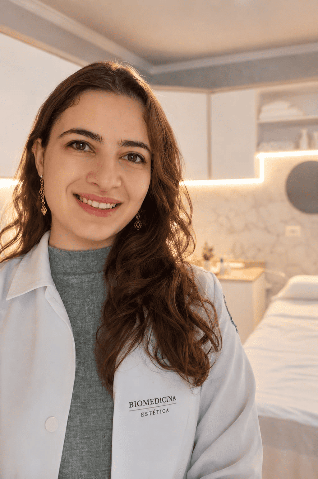 Bella, esteticista, em sua clínica de estética